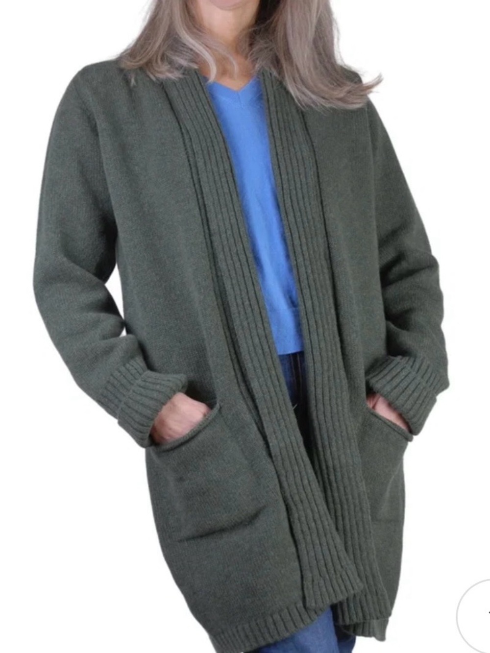 Kerry Woolten Mills Traditions Rib Edge New Wool Open Front Cardigan Sweater